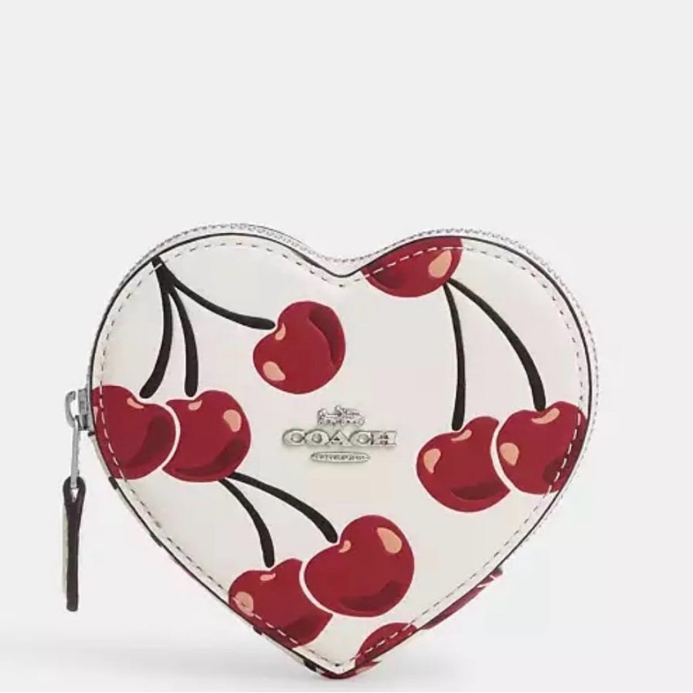 Coach Heart Coin Case With Cherry Print